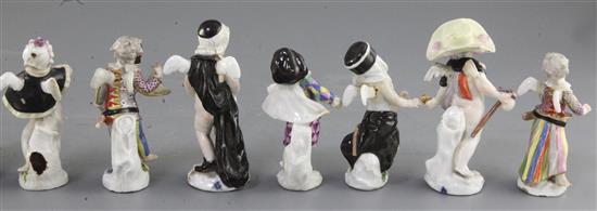 Twelve Meissen small figures, c.1750-1775, modelled by Kandler and Acier, height 8.5 - 11cm, all with some restoration or losses